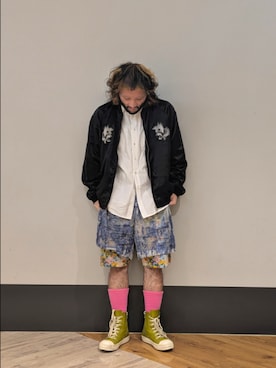 「アイテム（スカジャン）」を使った、ミヤザキさん（メンズ・169cm）の秋コーディネート