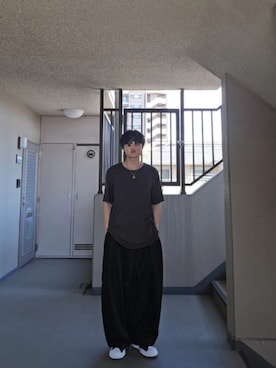 「professor eのアイテム（スラックス、ブラック系）」を使った、mriveさん（メンズ・176cm）の夏コーディネート