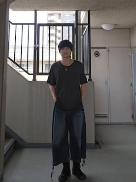 「Rick Owens（リックオウエンス）のアイテム（スニーカー、ブラック系）」を使った、mriveさん（メンズ・176cm）の夏コーディネート