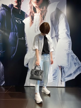 「armaniexchange」｜「アイテム（シャツワンピース）」を使った、K.MOEさん（レディース・155cm）の冬コーディネート