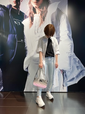 「armaniexchange」｜「アイテム（シャツワンピース）」を使った、K.MOEさん（レディース・155cm）の冬コーディネート