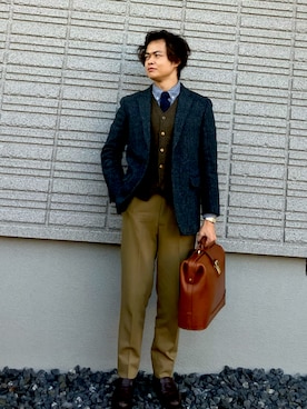 「アイテム（ビジネスバッグ）」を使った、K@相互フォローさん（メンズ・166cm）の秋コーディネート