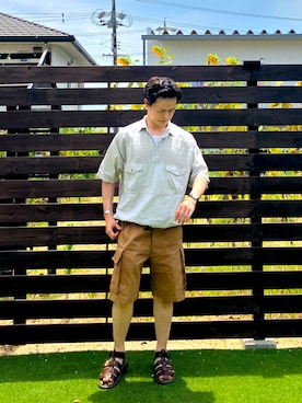 「Dr. Martens（ドクターマーチン）のDr.Martens Garin / ドクターマーチン ガリン（サンダル、ブラウン系）」を使った、𝕋𝕂さん（メンズ・166cm）の夏コーディネート