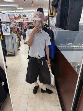 「アイテム（キャップ、ピンク系）」を使った、にゃんにゃさん（メンズ・165cm）の夏コーディネート