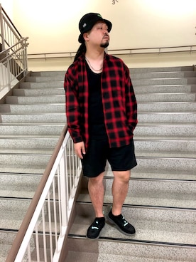 「チェックシャツ」｜「アイテム（タンクトップ）」を使った、Taichiさん（メンズ・180cm・20代）の夏コーディネート