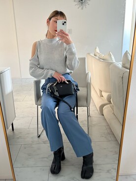 「センタープレスパンツ」｜「アイテム（ブーツ）」を使った、SANAEMONさん（レディース・152cm）の春コーディネート