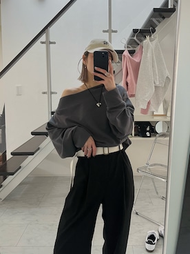 「肌見せ」｜「アイテム（スラックス）」を使った、SANAEMONさん（レディース・152cm）の春コーディネート