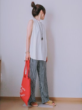 「CORNERS（コーナーズ）のアイテム（タンクトップ）」を使った、きのんさん（レディース・161cm）の夏コーディネート