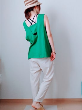 「CORNERS（コーナーズ）のアイテム（タンクトップ）」を使った、きのんさん（レディース・161cm）の夏コーディネート