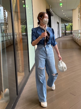 MOUSSY（マウジー）の「GATHER SLEEVE DENIM ブラウス（シャツ