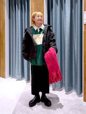 「アイテム（ストール/ショール）」を使った、ayaka_lepsimさん（レディース・158cm）の冬コーディネート