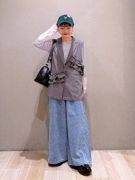 「LEPSIM（レプシィム）の【NEW ERA】コーデュロイCAP　1023762（キャップ、グリーン系）」を使った、ayaka_lepsimさん（レディース・158cm）の夏コーディネート