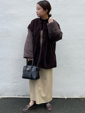 「ファーコート」｜「アイテム（ジャンパースカート）」を使った、tmmi206さん（レディース・157cm）の秋コーディネート