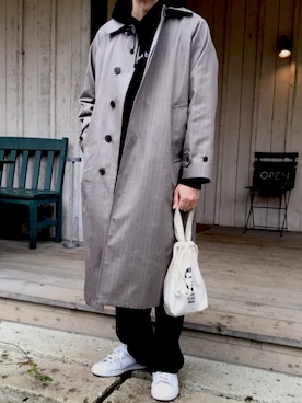 「LENO（リノ）のアイテム（ステンカラーコート）」を使った、kashiomanさん（メンズ・172cm）の秋コーディネート