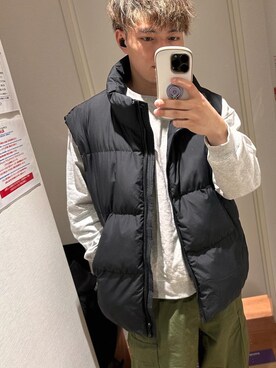 「GUコーデ」｜「アイテム（ダウンベスト）」を使った、ねぎさん（メンズ・172cm）の冬コーディネート