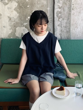 「五分褲」｜Emmaさん（レディース・156cm）の秋コーディネート