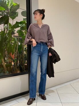 「Wrangler」｜「アイテム（その他アウター）」を使った、萌桃さん（レディース・164cm）の秋コーディネート