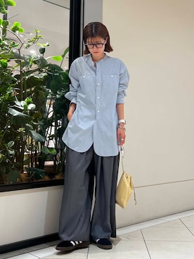 「URBAN RESEARCH（アーバンリサーチ）のバンドカラーコットンストライプシャツ（Tシャツ/カットソー）」を使った、萌桃さん（レディース・165cm）の秋コーディネート