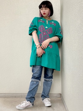 「チャイハネ（チャイハネ）のアイテム（チュニック）」を使った、hnkaaa47さん（レディース・155cm）の夏コーディネート