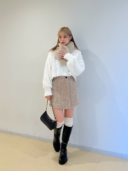 FREE'S MARTタカシマヤ ゲートタワーモールmeinaさんのスカート「◆【3サイズ展開XS-M】ラップ風ツイードミニスカート【低身長サイズ有】(FREE'S MART|フリーズマート)」を使ったコーディネート