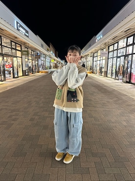 「ニットベスト」｜「アイテム（スウェット）」を使った、ちんぷるんさん（レディース・158cm）の冬コーディネート