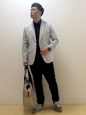 「adabat（アダバット）の【ADABAT NAVY】COOLMAXサッカージャケット（テーラードジャケット、ブルー系）」を使った、ヨシさん（メンズ・180cm）の夏コーディネート
