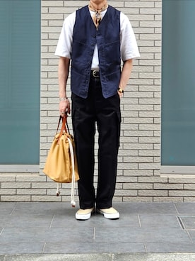 「アイテム（ハンチング/ベレー帽）」を使った、D・BLUEさん（メンズ・170cm）の秋コーディネート