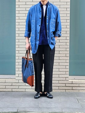 「アイテム（バッグ）」を使った、D・BLUEさん（メンズ・170cm）の秋コーディネート