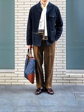 「アイテム（ストール/ショール）」を使った、D・BLUEさん（メンズ・170cm）の冬コーディネート