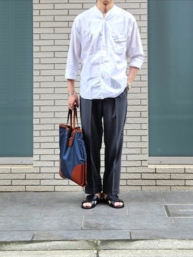 「OLD JOEのOLD JOE アトリエジレシャツ THOMAS MASONコットンファブリック USED（シャツ/ブラウス）」を使った、D・BLUEさん（メンズ・170cm）の夏コーディネート