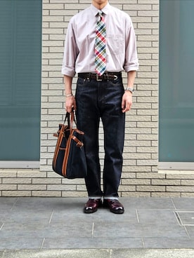 「ローファー」｜「アイテム（パンツ）」を使った、D・BLUEさん（メンズ・170cm）の秋コーディネート