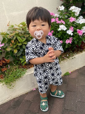 「no brand（ノーブランド）のアイテム（浴衣）」を使った、えーちゃんついんずさん（キッズ・70cm）の夏コーディネート