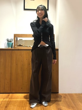 「ブラウン×ブラック」｜森理沙さん（レディース・161cm）の秋コーディネート