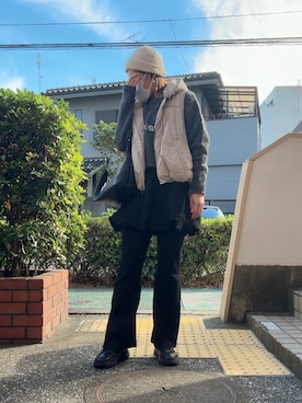 「アイテム（ニットキャップ/ビーニー）」を使った、teyonnngさん（レディース・159cm）の秋コーディネート