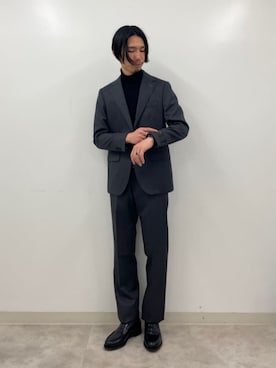 「アイテム（スーツジャケット、グレー系）」を使った、舩田（funata）さん（メンズ・180cm）の冬コーディネート