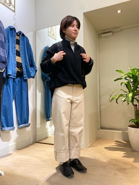 「BRICK & SONS（ブリックアンドサンズ）のバルキーハーフジップニット（ニット/セーター）」を使った、BRICK＆SONS アトレ川崎店さん（レディース・149cm）の秋コーディネート