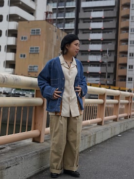 「SCHOTT」｜「アイテム（デニムジャケット）」を使った、ｼｭﾘさん（レディース・154cm）の春コーディネート