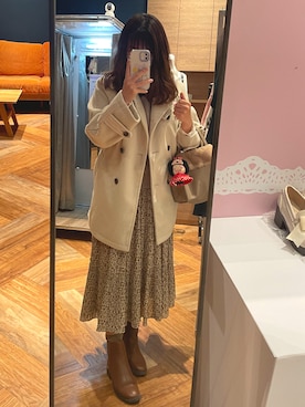 「SENSE OF PLACE by URBAN RESEARCH（センスオブプレイスバイアーバンリサーチ）のアイテム（ステンカラーコート）」を使った、梨梨子さん（レディース・153cm）の冬コーディネート