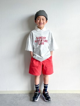 「GU（ジーユー）のアイテム（帽子）」を使った、あおりゅーさん（キッズ・120cm）の春コーディネート