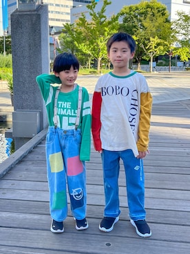 「アイテム（サスペンダー）」を使った、あおりゅーさん（キッズ・125cm）の秋コーディネート