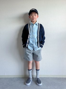 「GU（ジーユー）のアイテム（帽子）」を使った、あおりゅーさん（キッズ・120cm）の春コーディネート