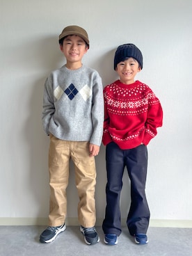 「アイテム（ニット/セーター）」を使った、あおりゅーさん（キッズ・125cm）の秋コーディネート