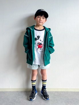 「GU（ジーユー）のアイテム（キャップ）」を使った、あおりゅーさん（キッズ・120cm）の春コーディネート