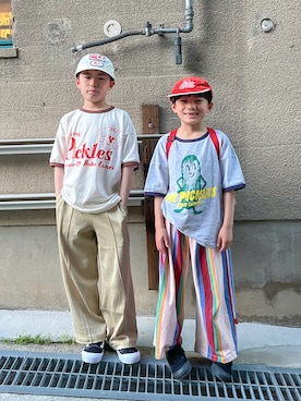 「BOBO CHOSES（ボボショーズ）のPickles The Dog T-shirt（Tシャツ/カットソー、ホワイト系）」を使った、あおりゅーさん（キッズ・128cm）の春コーディネート