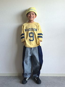 「アイテム（デニムパンツ）」を使った、あおりゅーさん（キッズ・120cm）の秋コーディネート