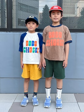 「BOBO CHOSES（ボボショーズ）のアイテム」を使った、あおりゅーさん（キッズ・120cm）の夏コーディネート