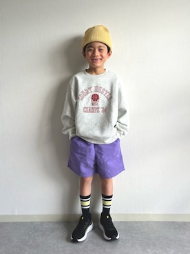 「GU（ジーユー）のアイテム（帽子）」を使った、あおりゅーさん（キッズ・120cm）の春コーディネート