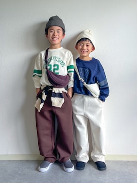 「アイテム（ニットキャップ/ビーニー）」を使った、あおりゅーさん（キッズ・110cm）の秋コーディネート