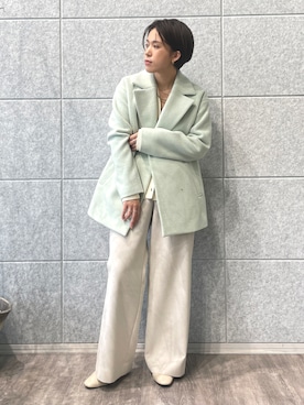「ニットカーディガン」｜「アイテム（ステンカラーコート）」を使った、Ayanaさん（レディース・155cm）の秋コーディネート