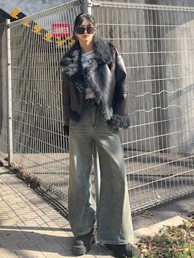 「アイテム（ムートンコート）」を使った、sara さん（レディース・163cm）の冬コーディネート